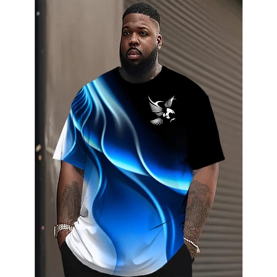 Plus Size Men Tie Dye 3D Print T-shirts Fashion Tees Beachwear Stretch Polyester Sports Short Sleeve Tops