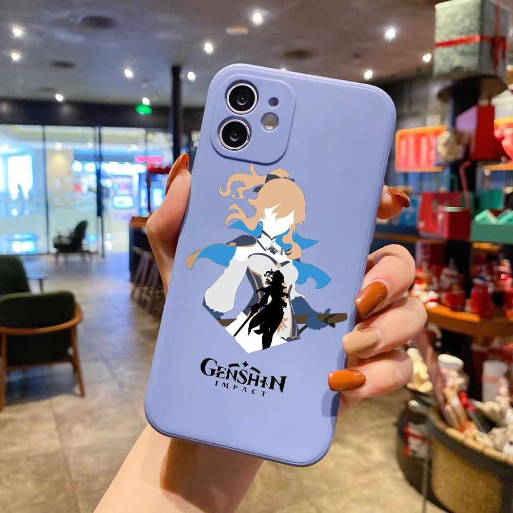 Luxusní čtvercový tekutý silikonový obal na telefon Genshin Impact Anime pro iPhone 14 11 12 13 Pro Max Mini X XS XR 7 8 Plus SE2 DIY kryt