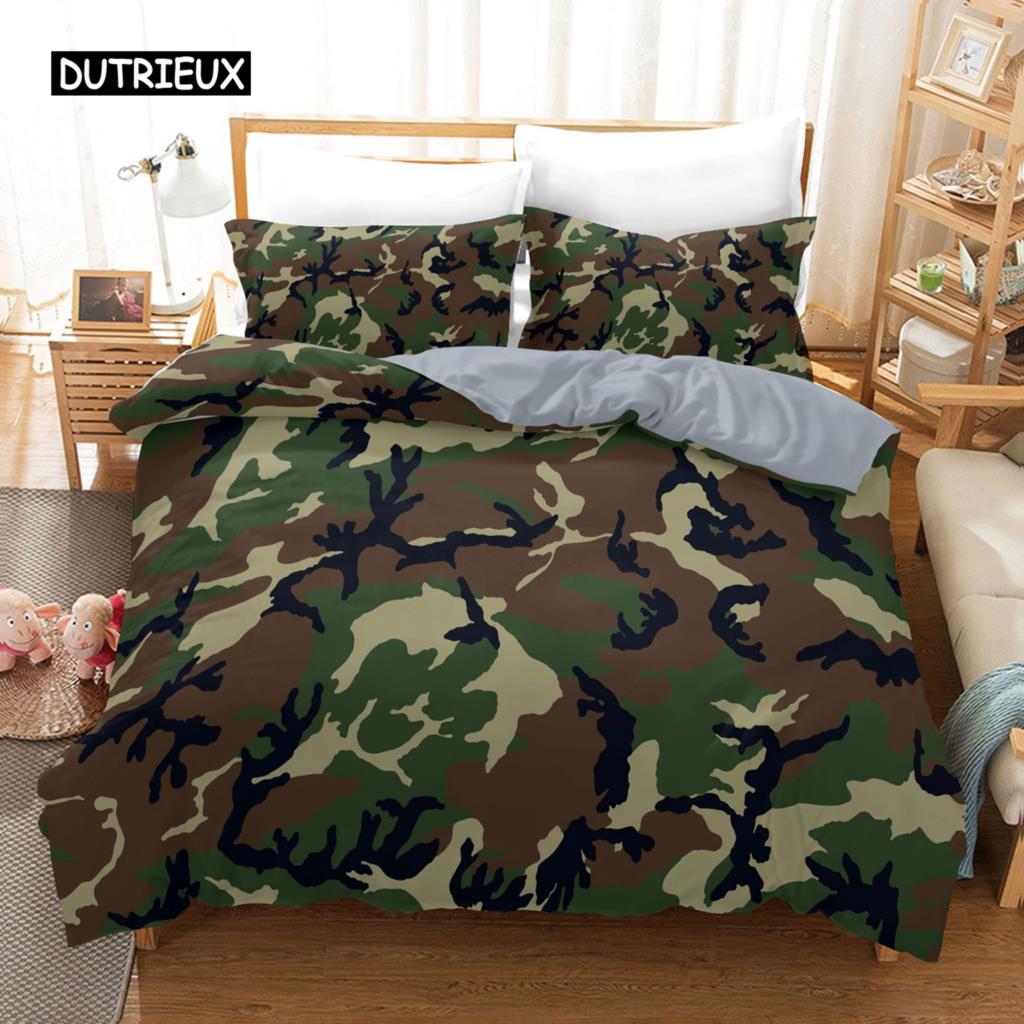 Camo Duvet Cover Set Camouflage Concept Concealment Bedding Set King Size Grey Black Twin Comforter Cover for Kids Teens Adults