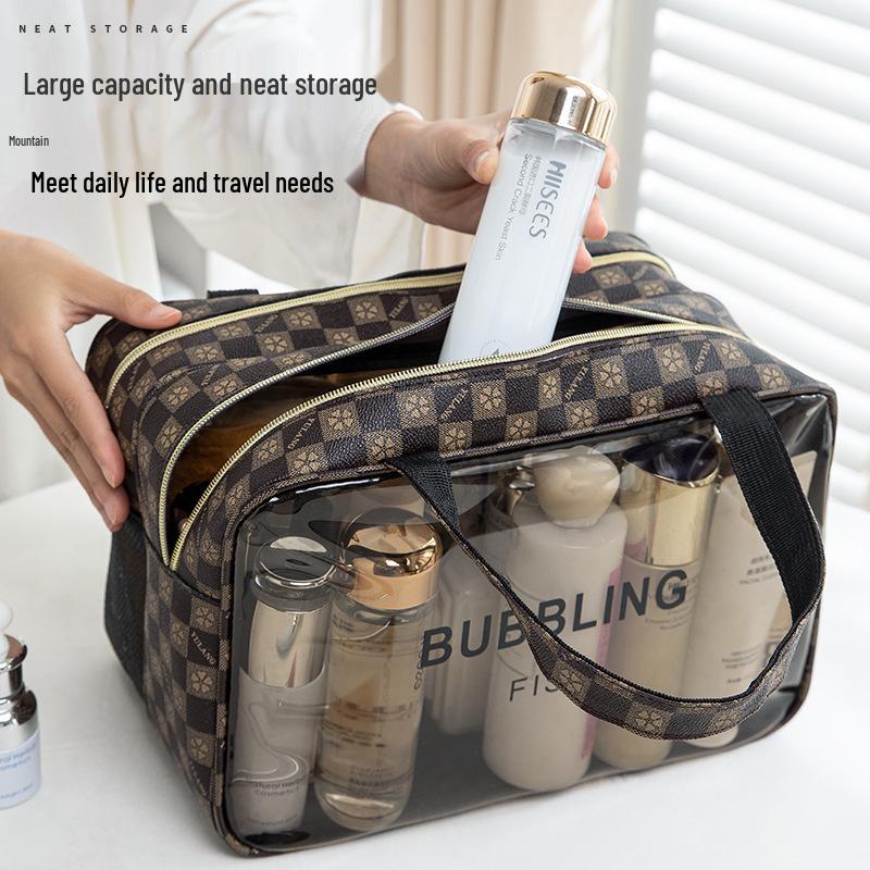Large Capacity Waterproof PU Transparent Cosmetic & Toiletry Bag for Travel and Swimming