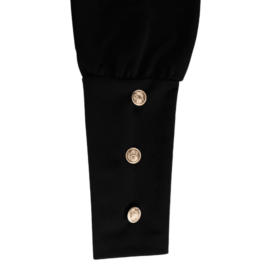 Damenmode Lässig Farbe Rundhals Puffärmel Knopf Langarmkleid