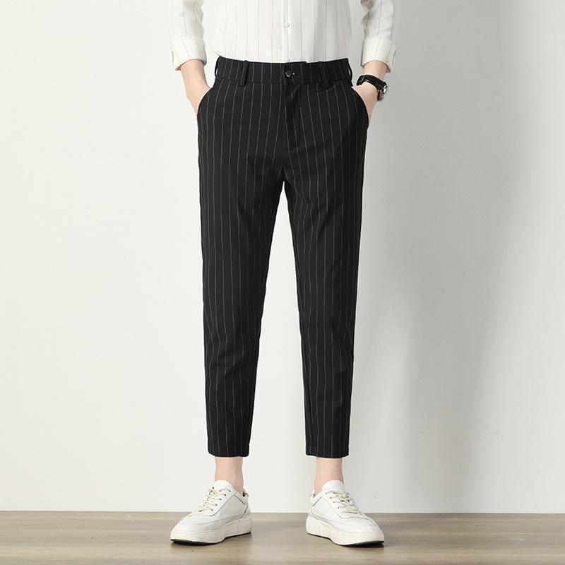 Korean version of the men's striped trousers spring new trend of casual small suit trousers nine Western trousers