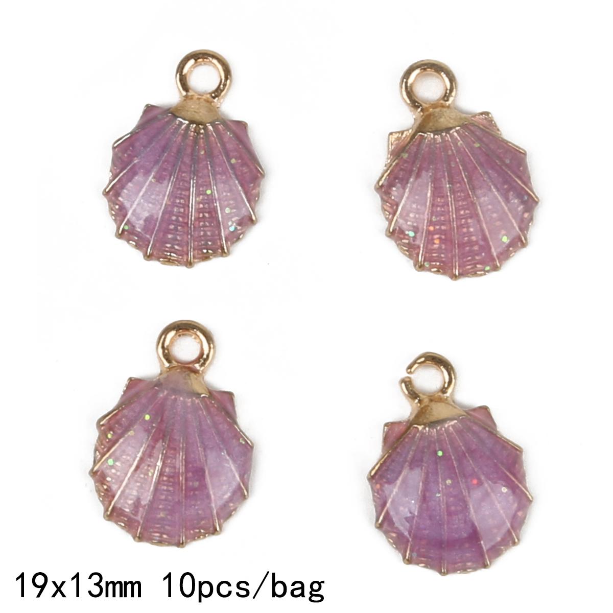 

19x13 мм 10 шт., сплав металла, эмаль, подвеска в виде ракушки для DIY браслета, ожерелья, изготовления ювелирных изделий фиолетовый