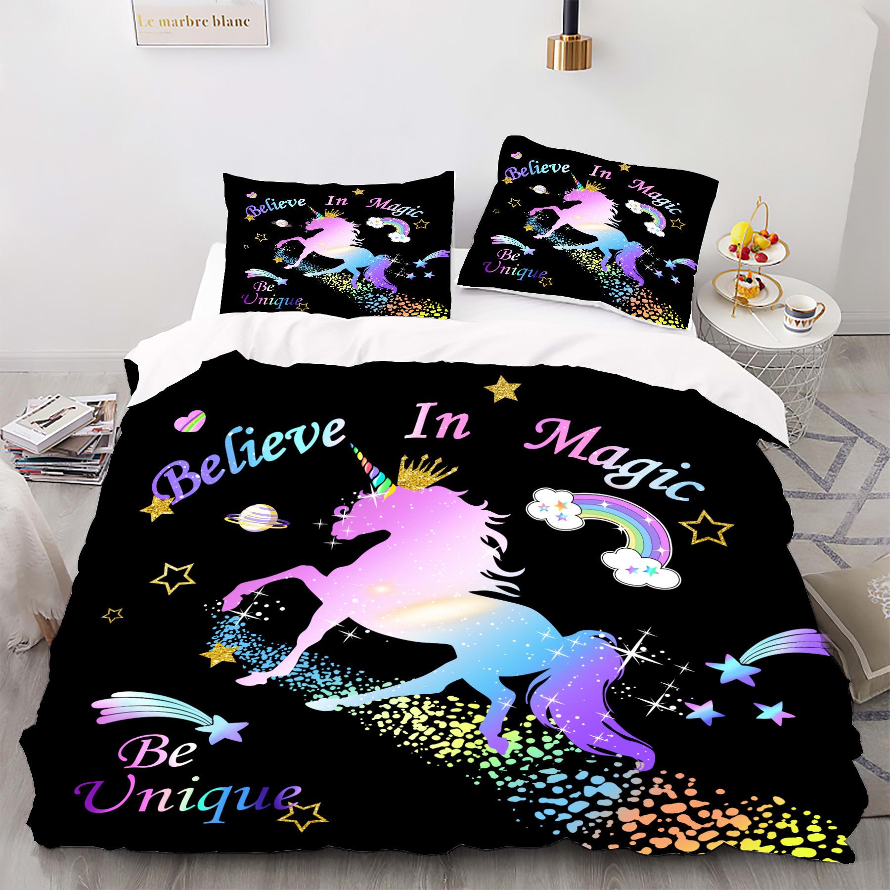 

Unicorn 3D Digital Printing Bed Sheet Home Textile Three-Piece Set Four-Piece Set 90 * 200