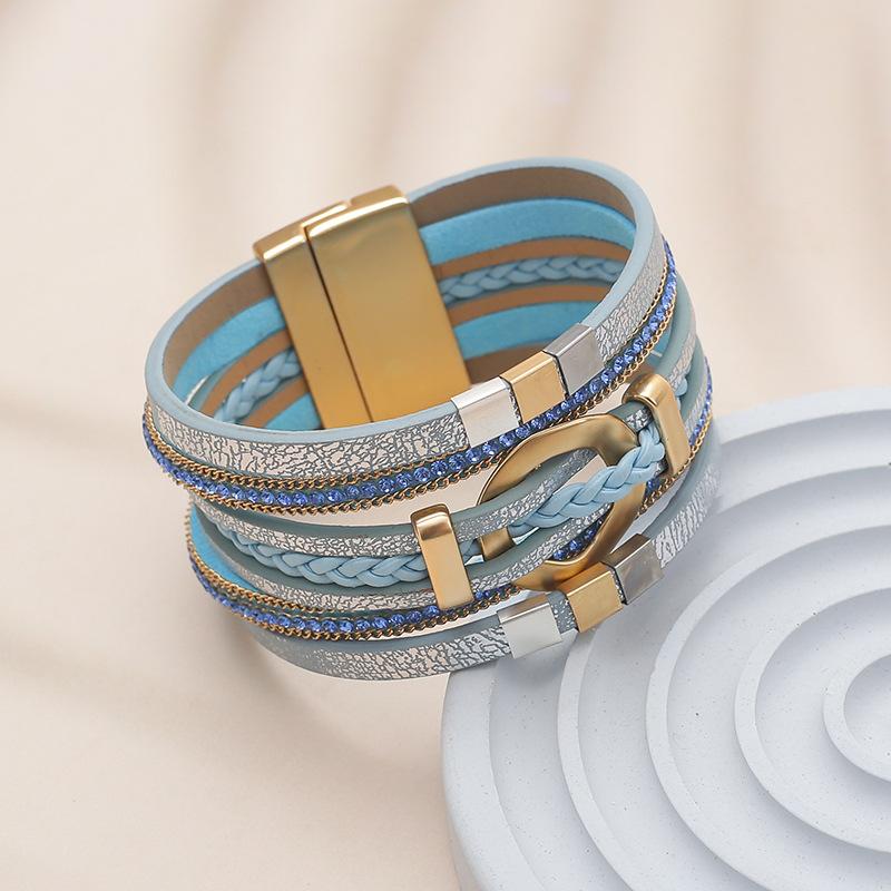 Boho Round Braided Leather Bracelet for Women Men Vintage Multilayer Wrap Wide Bangles Party Jewelry Gifts