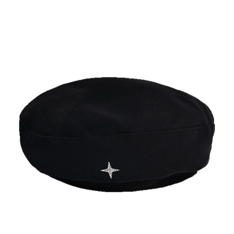 Silver Label Retro Four Point Star Beret Hat for Women In Autumn and Winter Casual Versatile Painter Hat British Style Face Small Pumpkin Hat