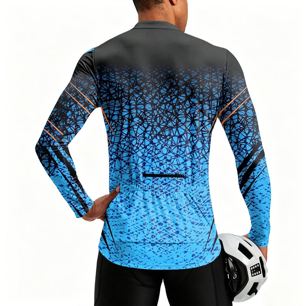 Men's Round Neck Printed Long Sleeve Cycling Jersey Breathable Quick Dry Half Zipper Sports Shirt for Outdoor Activities