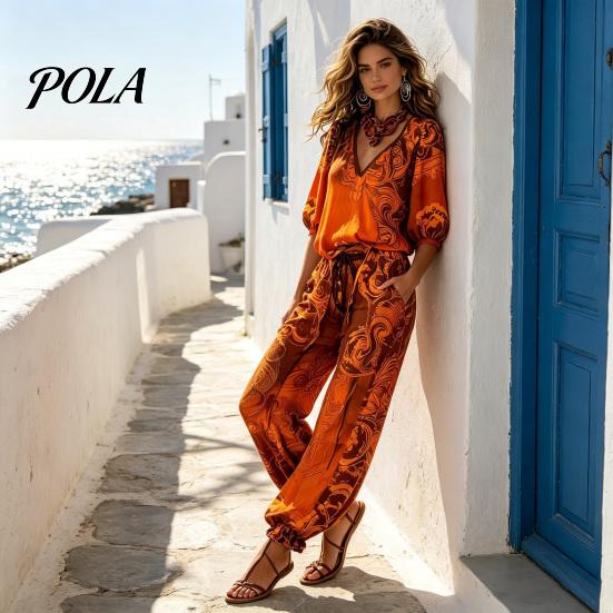 Pantaloni a vita alta regolabili Set estivi da 2 pezzi per donna, Stampa floreale Manica a sbuffo 3/4 Stile bohémien da resort Vestiti Top con scollo a V e abbinamento