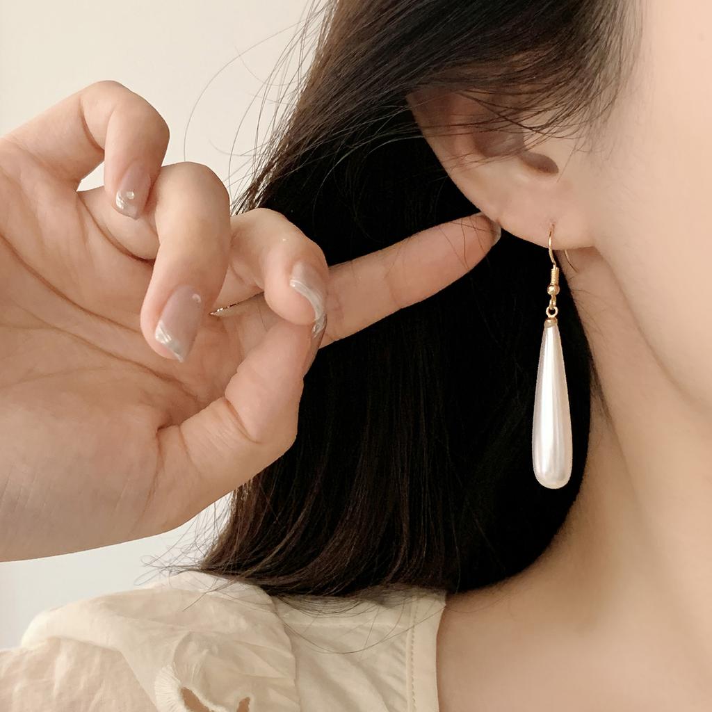 French Pearl Water Drop Long Clip On Earrings Without Ears Hole Women's Elegant Temperament Pearl Earrings No Pierced Earclips