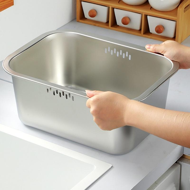Heavy Duty Stainless Steel Meshes Colander Square Kitchen Strainer For Quick Draining Vegetables Pastas Easy To Cleaning Compact Storage