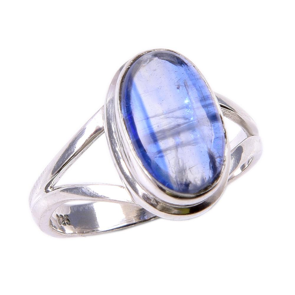 Přírodní kyanitový drahokam Ručně vyrobený 925 Ryzí sterlingové stříbro Dárkový prsten Vel. 7 N9j00