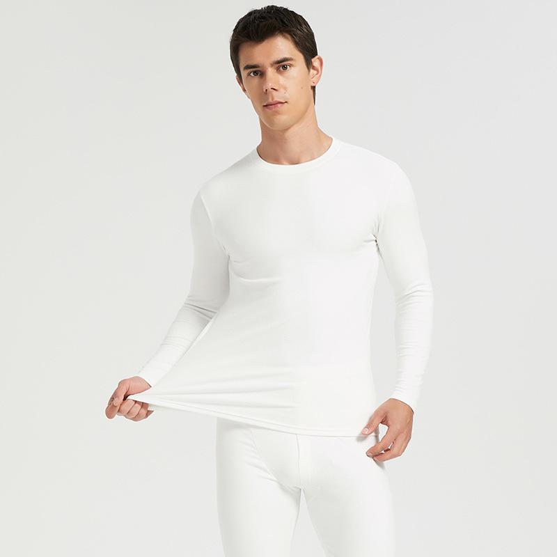 

Черно-белый комплект термобелья с круглым вырезом и начесом: Унисекс Эластичное Однотонное Теплое Белье M