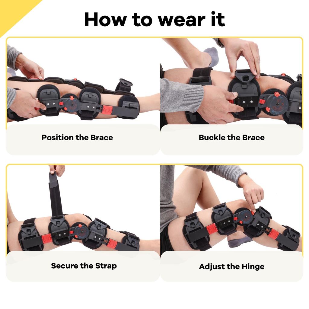 Hinged Knee Brace ROM Adjustable Post Op Knee Support Orthosis Immobilizer Protector for Left Leg and Right Leg, Both Men Women