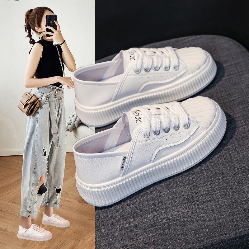 

Маленькие белые туфли женские весенние новые повседневные универсальные туфли на толстой подошве из двух видов бисквита кроссовки с ракушкой