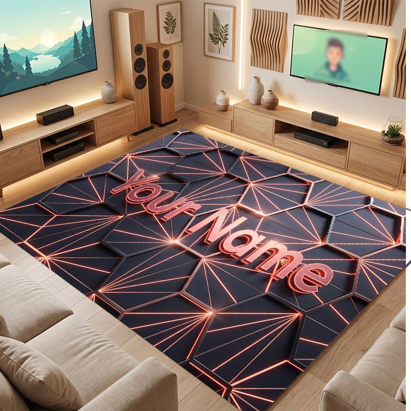 Abstract Geometric Theme Crystal Velvet Floor Rug Personalized Custom Name Text Warm Carpet Home Decoration