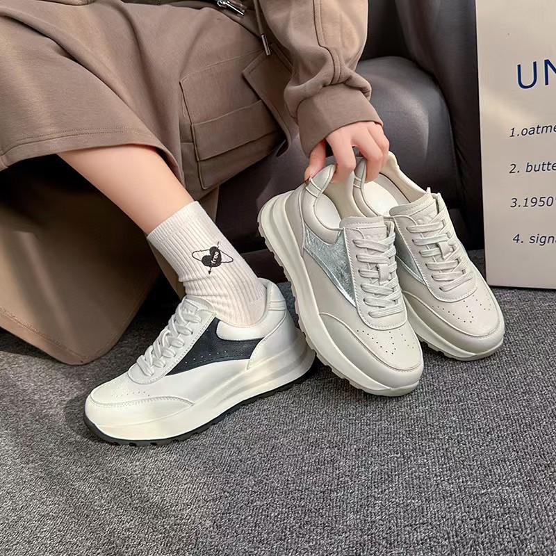 The first layer of cowhide dad shoes women's spring new sports and leisure shoes versatile and lightweight white shoes