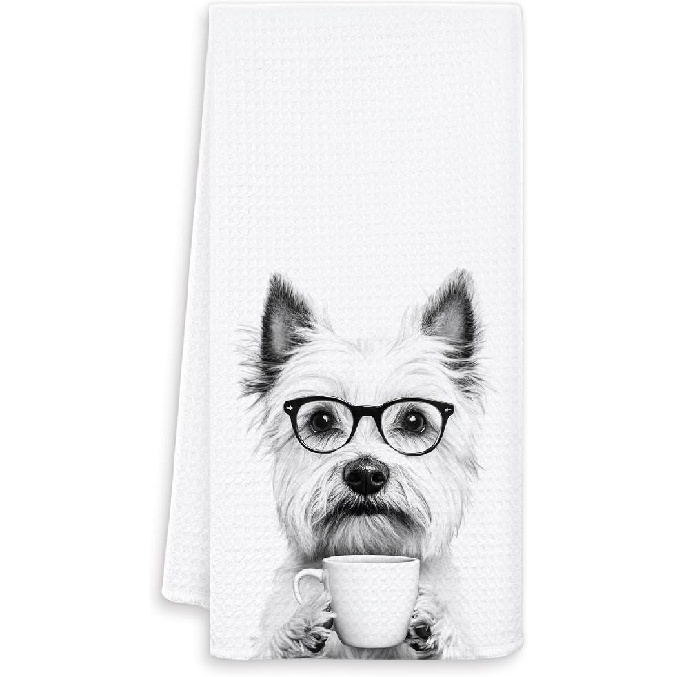 Funny Westie Dog Kitchen Towels, Westie Gifts for Women Dish Tea Towels, Black and White Dog Lovers Owner Gifts Hand Towel for Kitchen, Coffee Bar