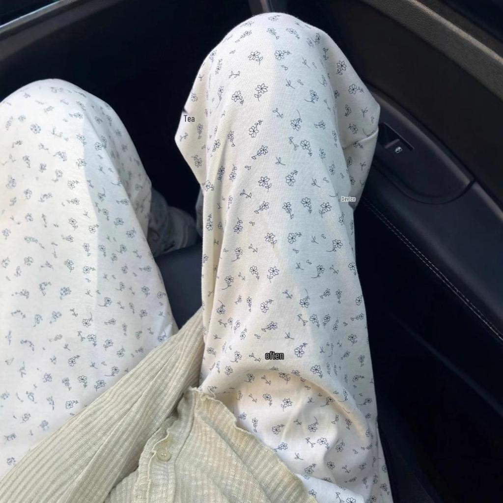 Women's Floral Spring Wide-Leg Sweatpants: High-Waist, Loose, Casual, Straight-Leg Pants