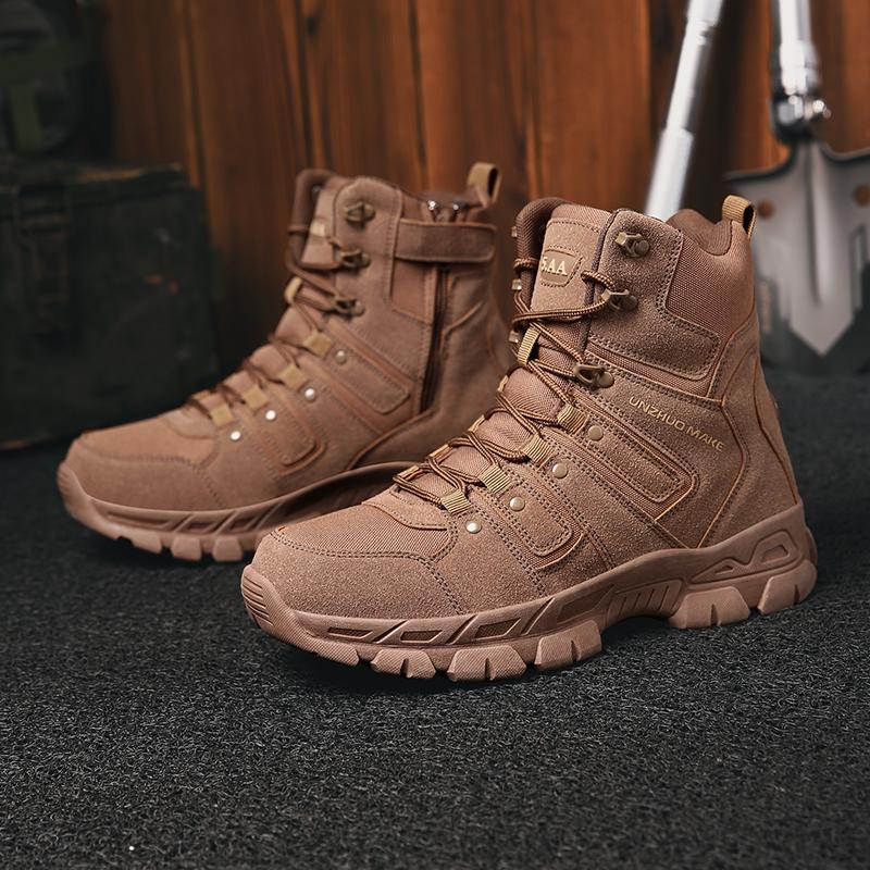 Fashion Mens Tactical Boots Mens Desert Waterproof Work Safety Shoes Climbing Hiking Shoes Ankle Mens Outdoor Boots