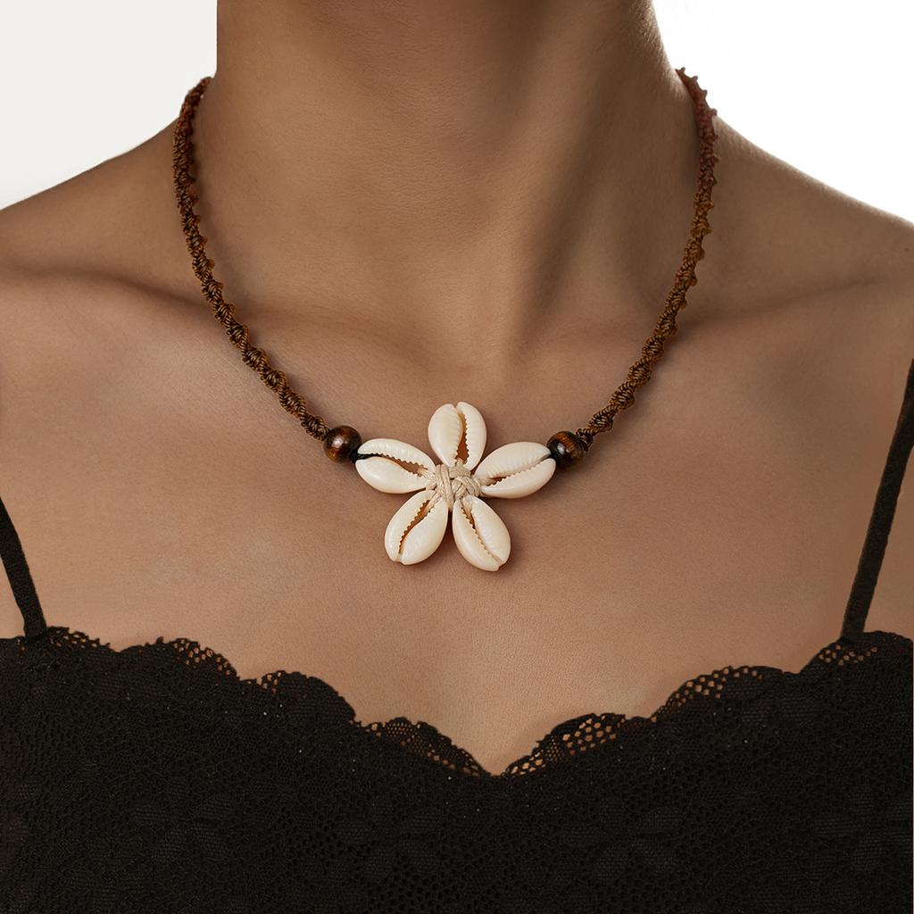 Bohemisk Stil Geometriskt Vävda Skal Chokerhalsband Justerbar Nyckelbenskedja Kort Halsband för Strandfest