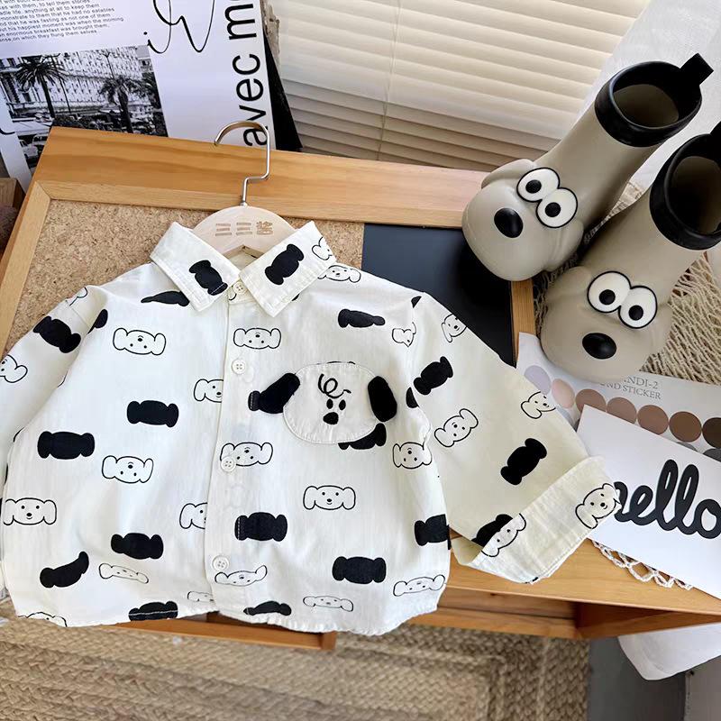 Kids Cartoon Collar Long Sleeve Shirt With 3D Ears White Printed Top For Boys And Girls Autumn Spring 80