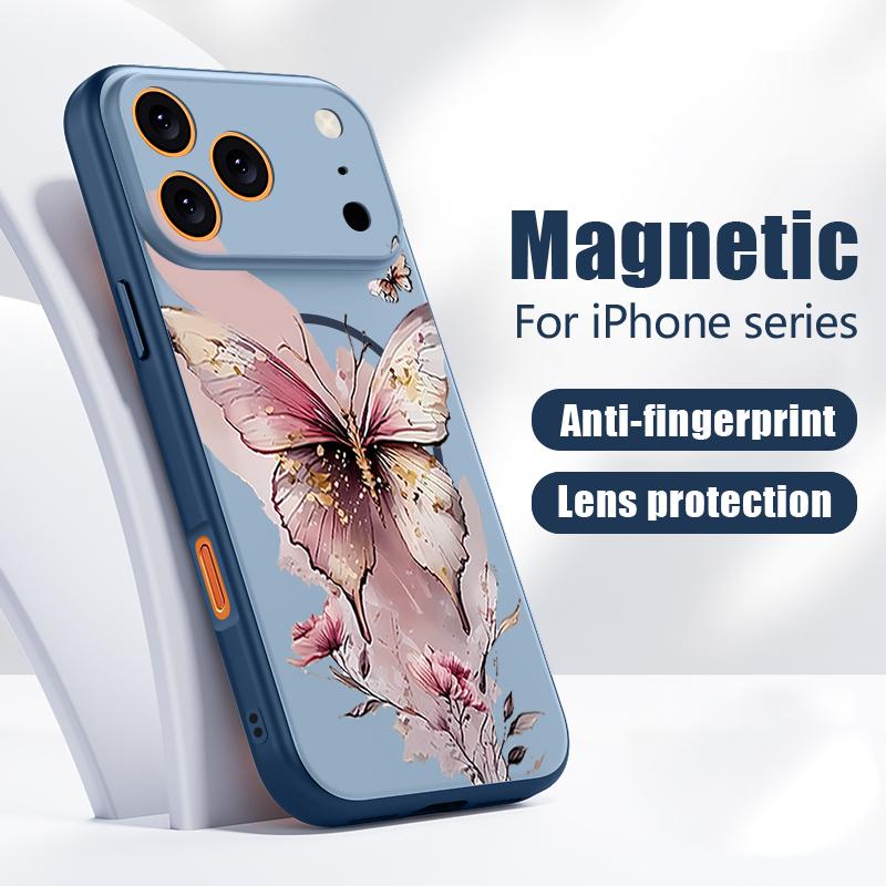 Pink Butterfly Watercolor Pattern Case For iPhone 17 Pro Max Magnetic For Magsafe Skin Feeling Cover For iPhone 16 15 14 13 Pro Max