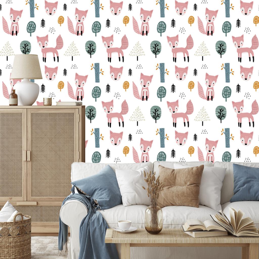 Pink foxes in the forest wallpaper for living room and bedroom 50x1000