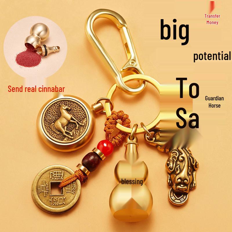 Pixiu Guardian Brass Pendant: Five Emperors Coins & Zodiac Buddha Keychain for Wealth & Protection