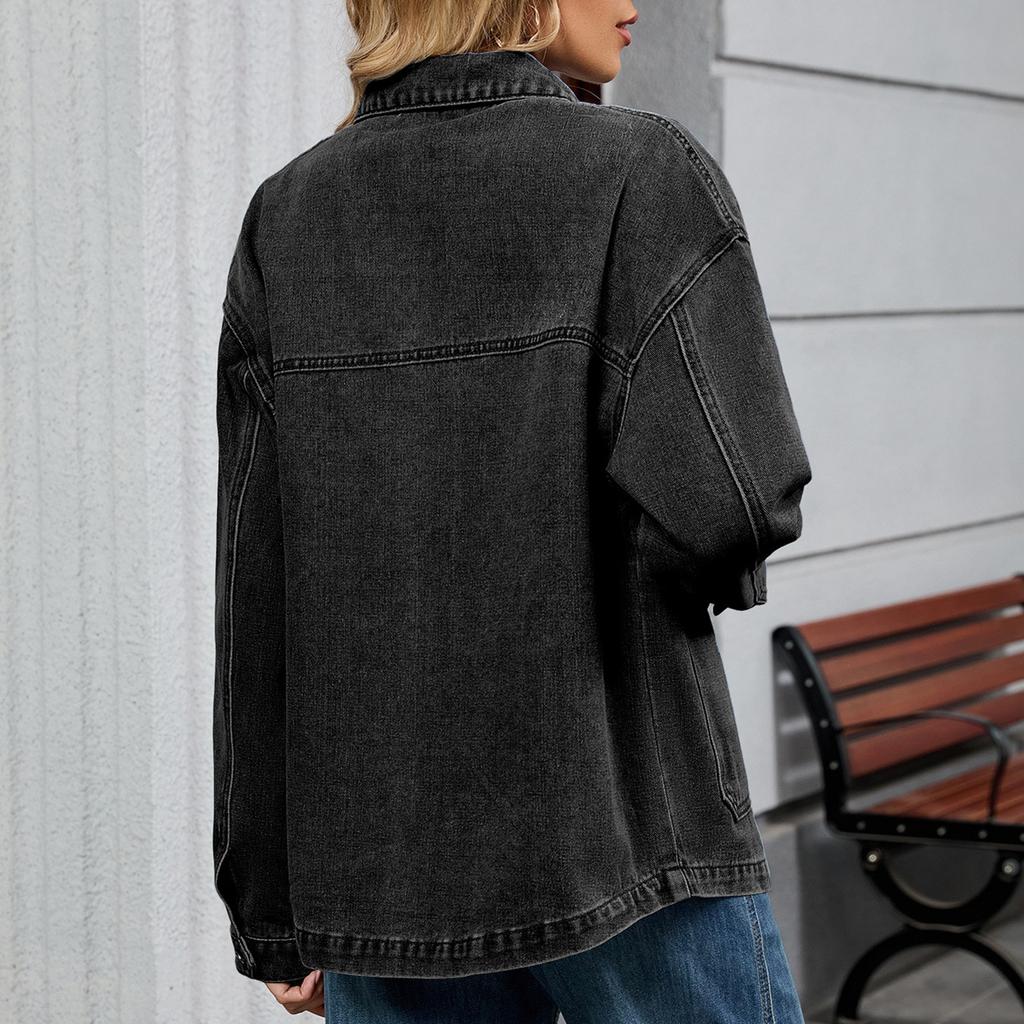 Mote for kvinner, avslappet, ensfarget denimjakke, kort topp