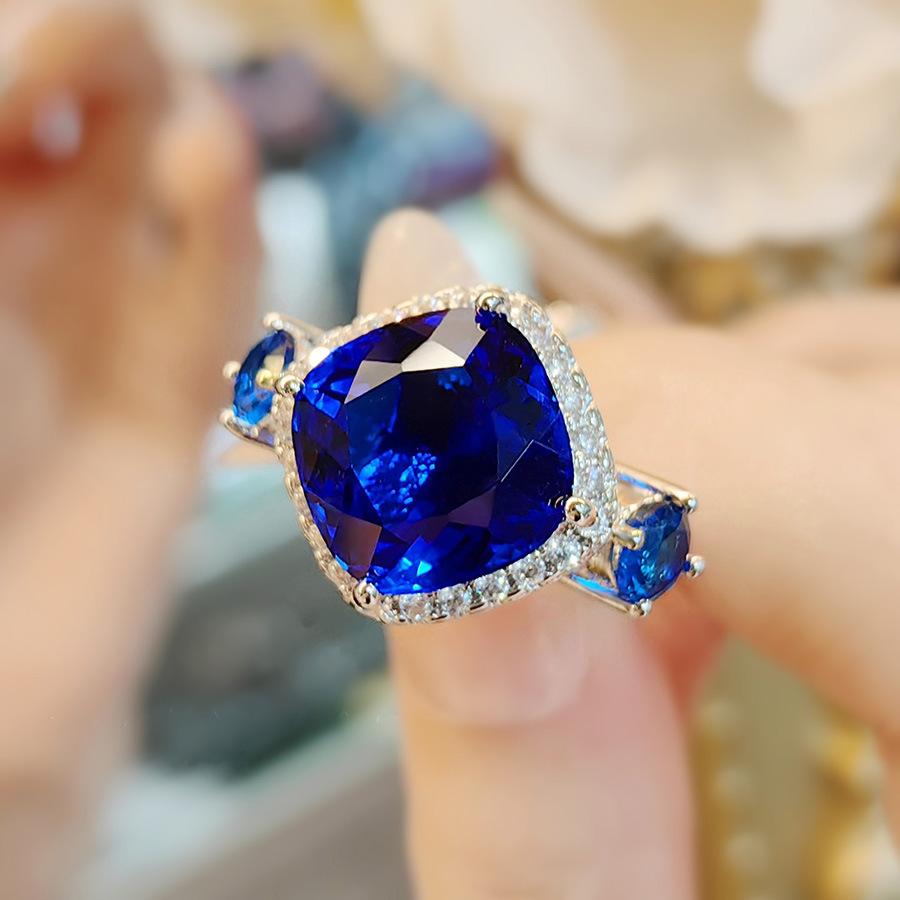 Simulation Royal Sapphire Pendant Bird'S Nest Fat Square Color Treasure Earrings Paraiba Ring Green Diamond Set Women