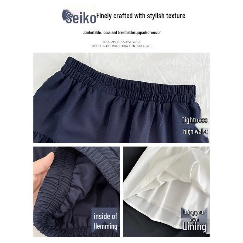 Jupe Midi Trapèze Style Preppy Bleu Marine - Taille Haute Rétro pour Printemps/Été 2025