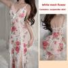 Sexy Mesh Deep V Lace Pajamas Side Split Suspender Skirt Extended Loungewear Pajamas