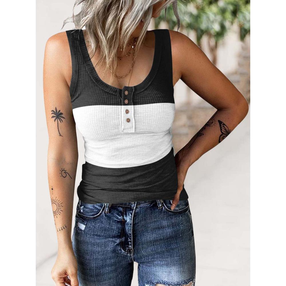 HNXC Women's Fashion Casual Summer Sleeveless U-Neck Blouses & Shirts