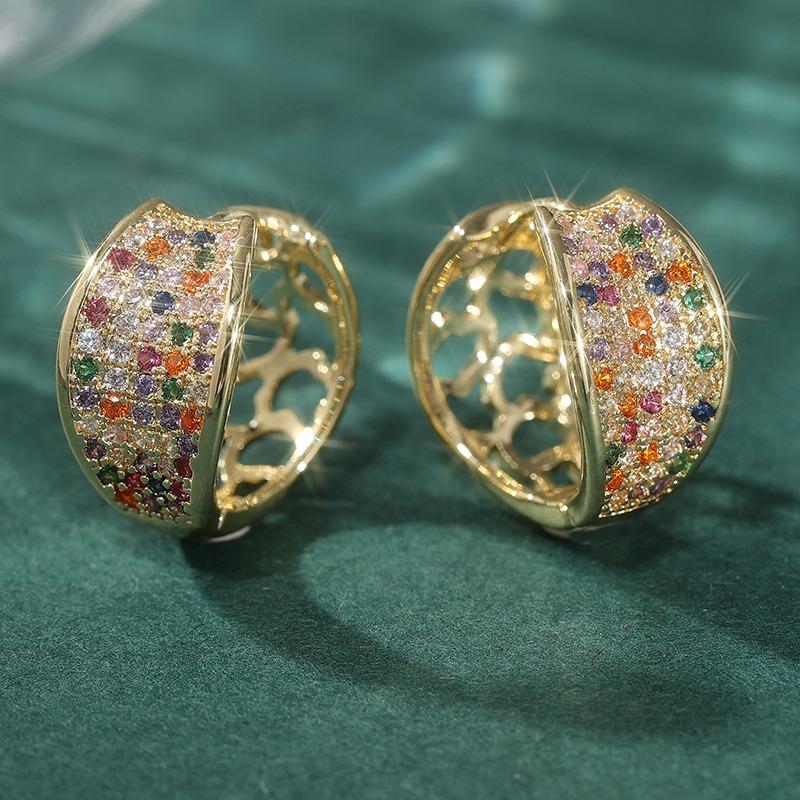 Damen Sparkling Farbige Synthetische Zirkon Design Kleiner Kreis Creolen Exquisites Tägliches Vielseitiges Schmuck Accessoire