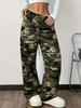 Pantaloni da Donna Stampa Mimetica Verde Militare, Primavera/Estate 2026 - Vita Elastica & Tasche Oblique, Stile Pigro.