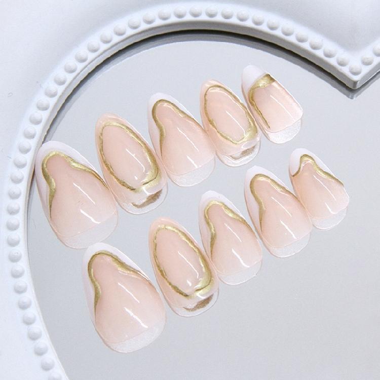 24 künstliche Fingernägel zum Aufkleben, Mandelform, French-Design, künstliche Nägel, Geschenk für Frauen und Mädchen