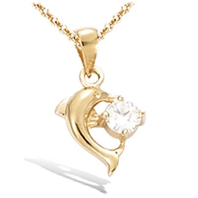 [B9386] - Gold Plated Pendant 'Tendres Dauphins' Golden White - 10x13 Mm