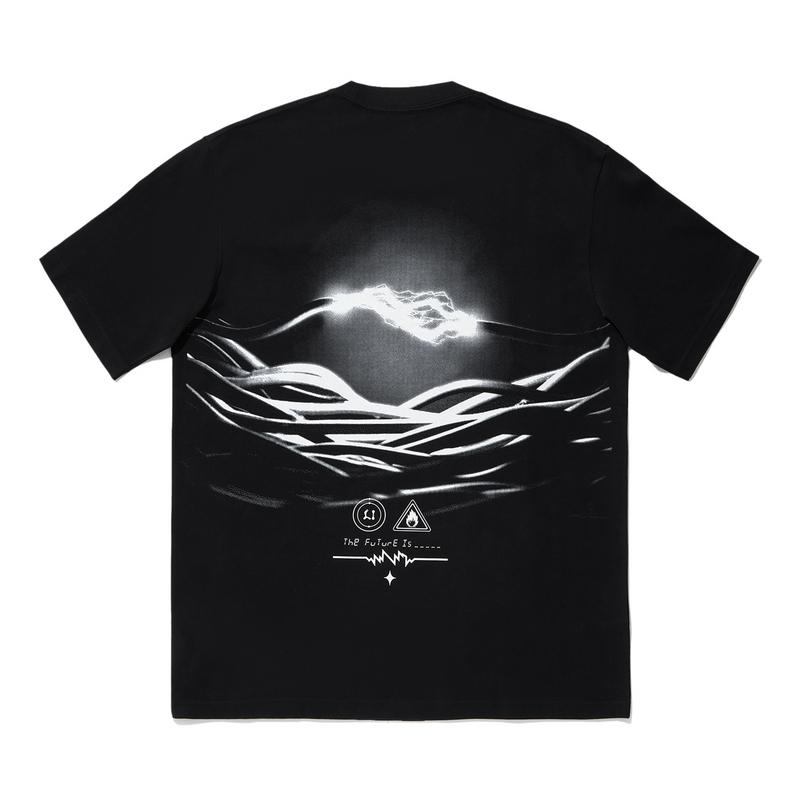 Li Ning Scenic Print Round Neck Pullover Short Sleeve T-Shirt Unisex Tops Black AHSU233-2