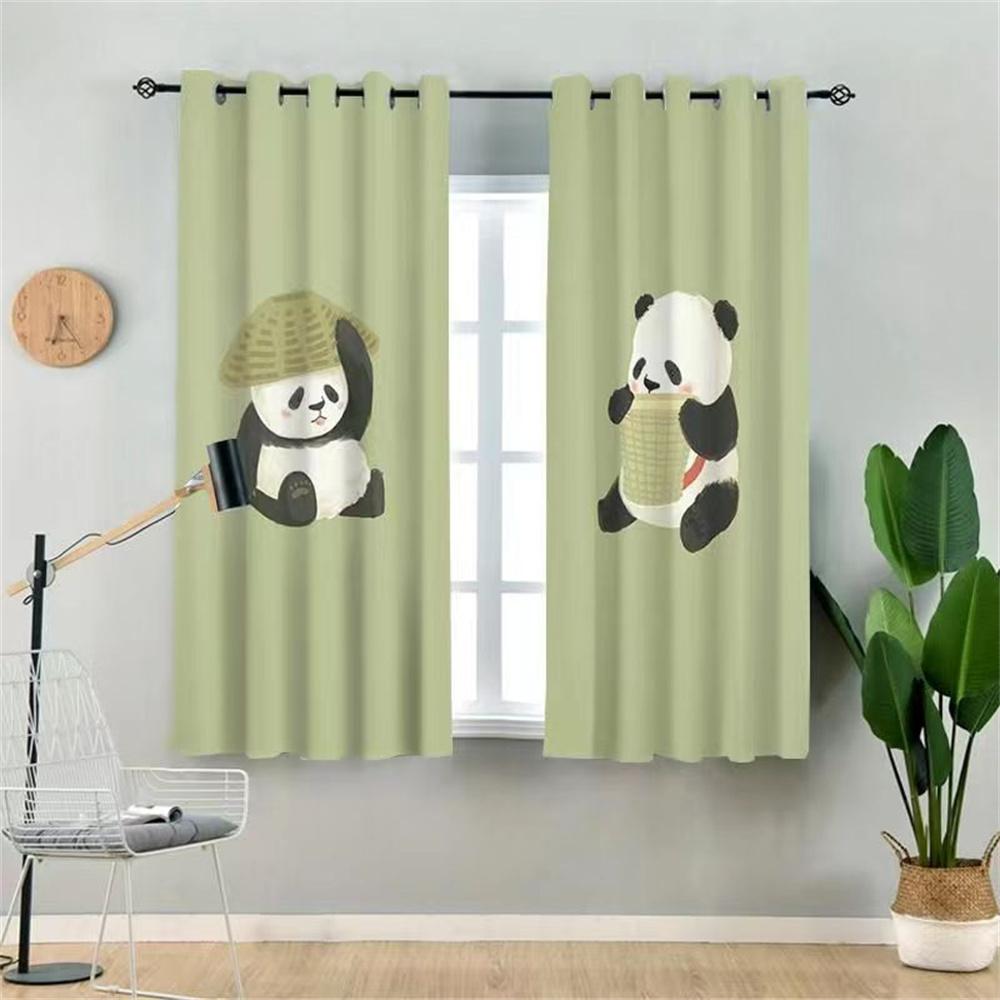 3D Print Crown Cartoon Cute Panda Bamboo Series Green Leaves 2 Pieces Thin Shading Curtain Living Room Bedroom Home Decor Hook