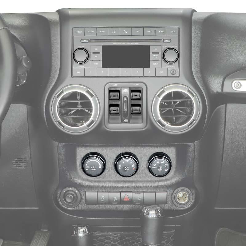 För Jeep Wrangler JK 2012-2017 Luftkonditionering CD-brytare Fönsterkontroll Vred Dekorationsring Kåpa Aluminiumlegering
