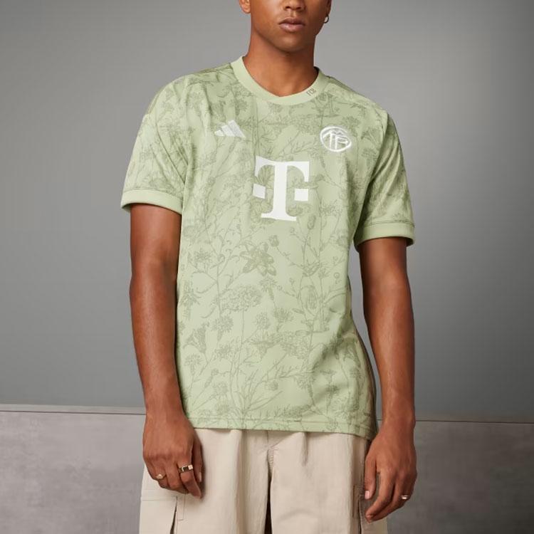 Adidas Fc Bayern Wiesn Jersey Floral Pattern Round Neck Short Sleeve Soccer Shirt Men Tops Light-Green IU4750