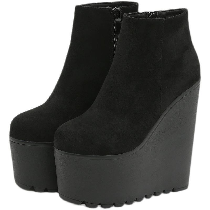 Autumn and Winter New Muffin Thick with 16cm Super High Heel Suede Nightclub Bare Short Boots Women's Shoes