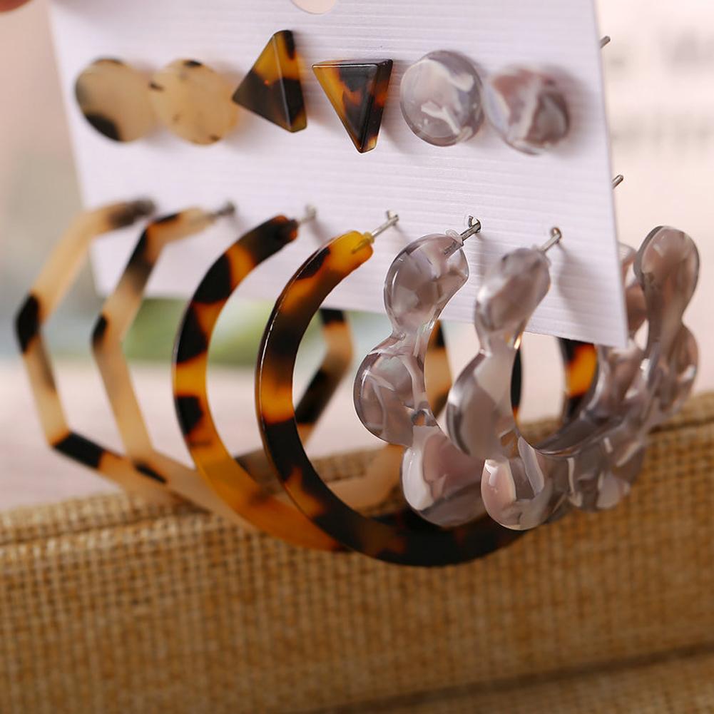 6 Pairs of Women's Earrings Acrylic Geometric Simple Earring Set