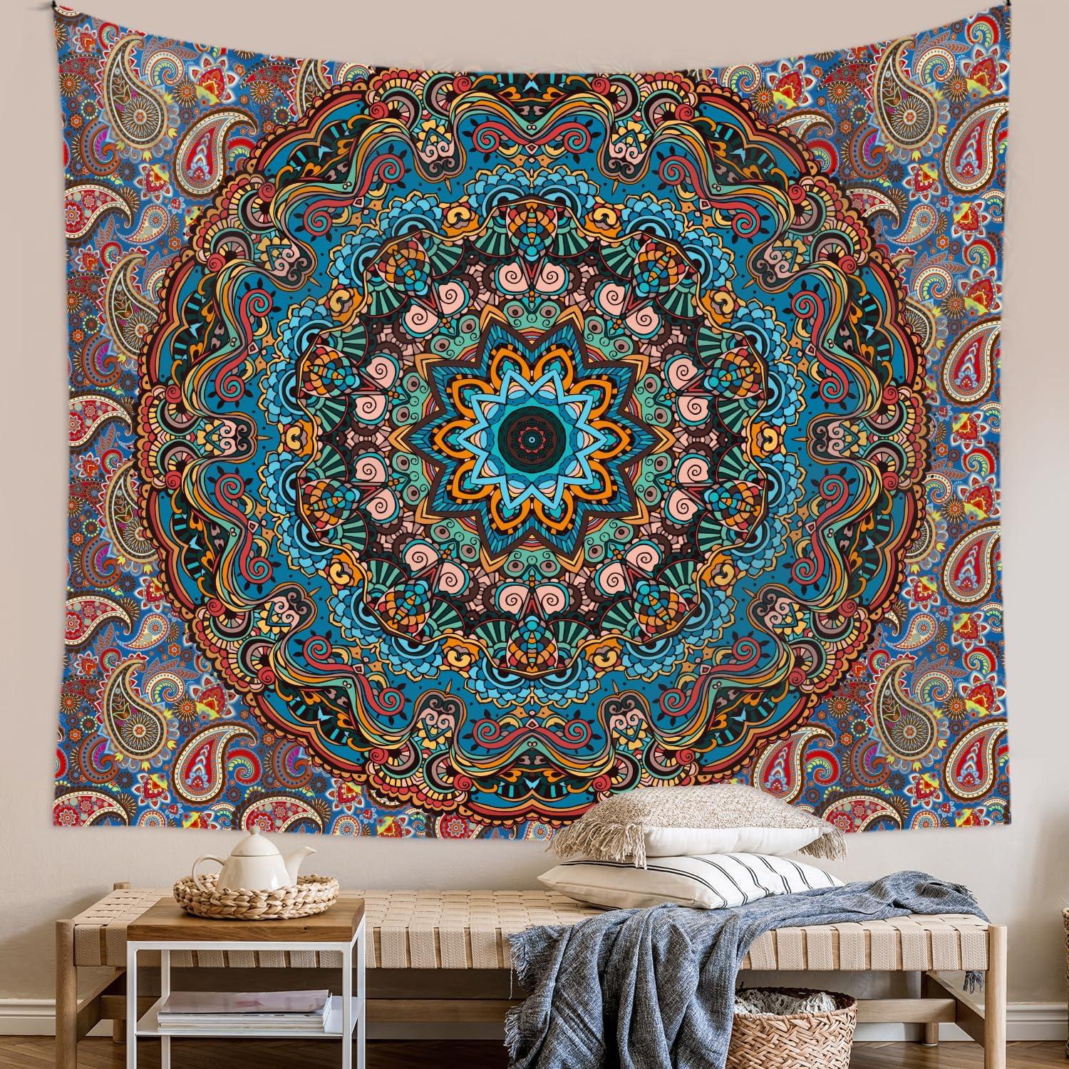 Indian wall tapestry with green mandala lstlqhx 75x100