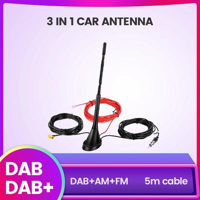 3 In 1 Roof-mounted Aerial DAB+ SMB Jack Interface AM FM 5m Cable 29cm Antenna for Europe Countries DAB Digital Radio Signal 12V