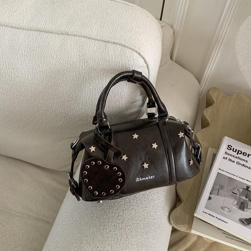 IELGY Retro Black Handbag Fashion Rivets Shoulder Commuter Crossbody Bag