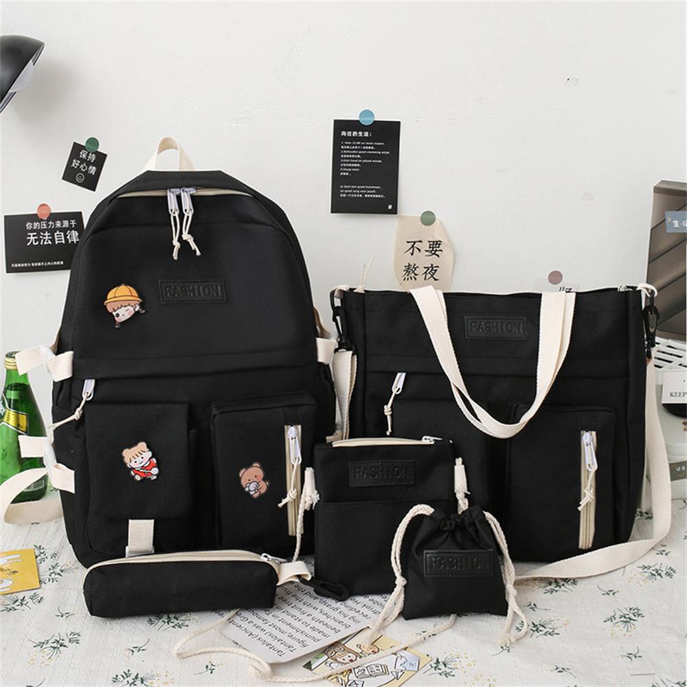 New Five-Piece Backpack Korean Style Contrast Color Canvas Bag