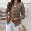 Chaqueta corta de traje pequeño de manga larga de color sólido informal para mujer