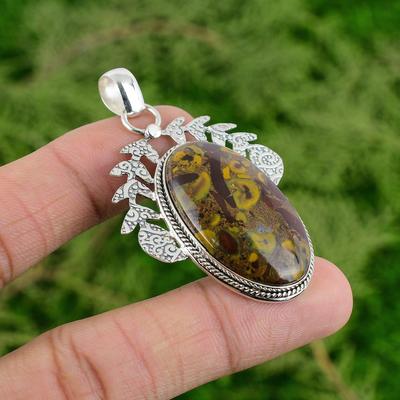 Rhyolite Stone 925 Silver Bezel Trendy Art Deco Wife Unique Birthday New Pendant