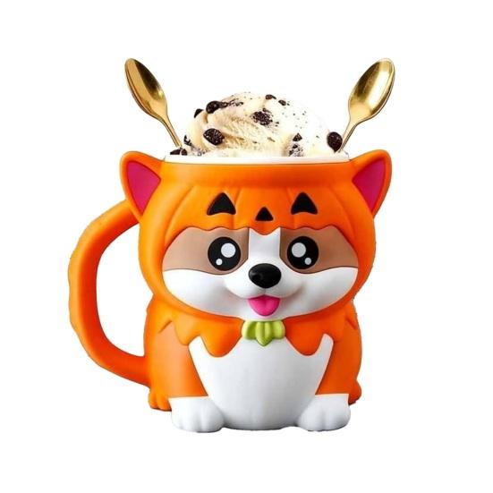 Corgi Ice Cream Pint Holder with Pumpkin Hoodie Insulated Sleeves Cover Cooler Adorable Dog-Themed Ice Cream Pint Containers for Beer Soda Dessert